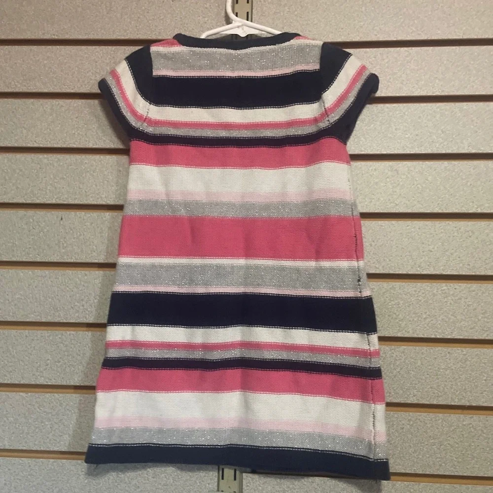 Gymboree Girls Size 5 Striped Sweater Dress Pink Navy Blue Metallic Sparkle Knit